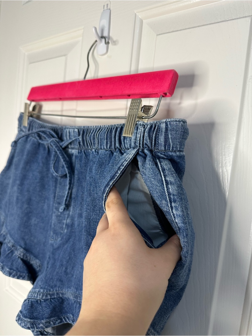 American Eagle AE Stretch Medium Wash Linen Blend Ruffle Pull On Short M Whimsy - Picture 5 of 8